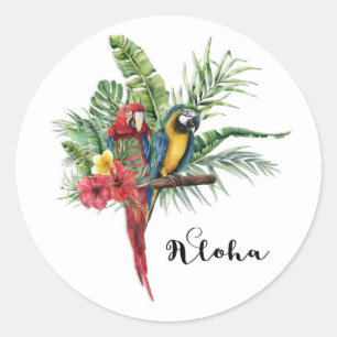 Sticker Rond Île Paradise Oiseaux Tropical Floral Botanique