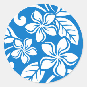 STICKER ROND ÎLE PLUMERIA (CIEL BLEU)