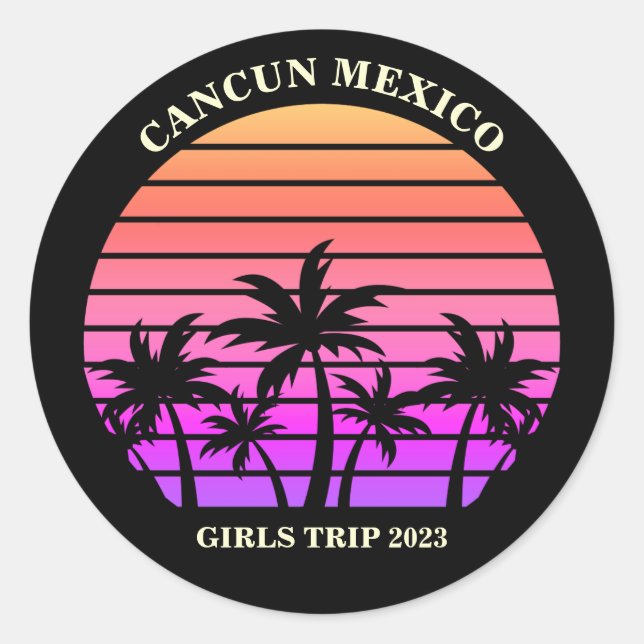 Sticker Rond Île tropicale Plage personnalisée Palm Tree Girl T (Devant)
