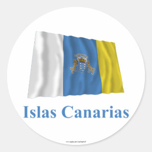 Sticker Rond Îles Canaries avec un drapeau avec un nom en espag
