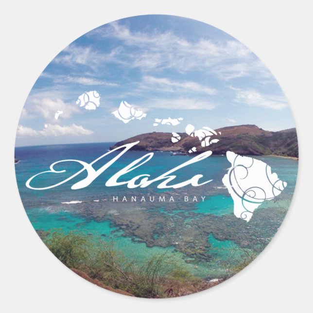 Sticker Rond Îles Hawaii et baie de Hanauma (Devant)