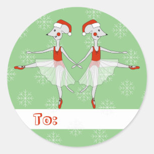 Sticker Rond illusima Souris Ballerine Noël Flocons de Neige Ve