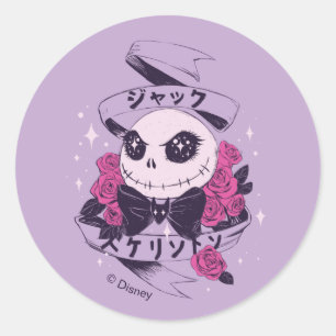 Sticker Rond Illustration Anime Jack Skellington & Rose