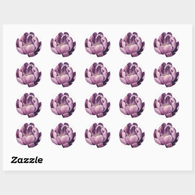 Sticker Rond Illustration aquarelle de tulipe violette (Feuille)
