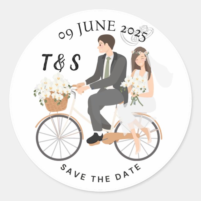 Sticker Rond "Illustration Beige & Blanc Enregistrer La Date (Devant)