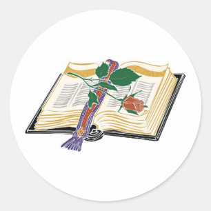 Sticker Rond Illustration biblique avec Rose rouge