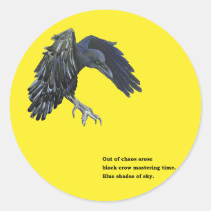 Sticker Rond Illustration Black Crow & Haiku