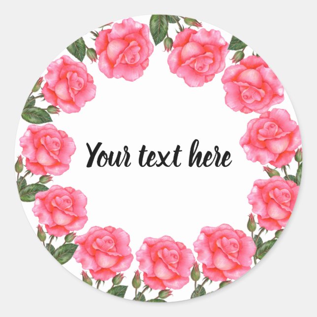 Sticker Rond Illustration botanique de Watercolor Pink Roses (Devant)