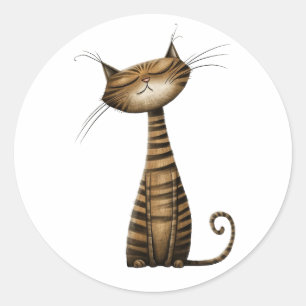 Sticker Rond Illustration Brown de chat Tabby Whimsical