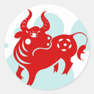 STICKER ROND ILLUSTRATION CHINOISE DU BOEUF PAPERCUT DE