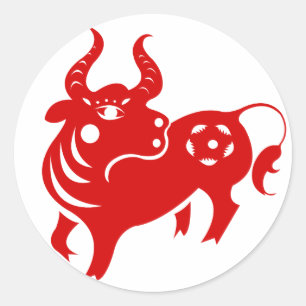 STICKER ROND ILLUSTRATION CHINOISE DU BOEUF PAPERCUT DE