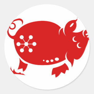 STICKER ROND ILLUSTRATION CHINOISE DU PORC PAPERCUT DE ZODIAQUE