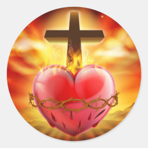 Sticker Rond Illustration chrétienne du coeur sacré