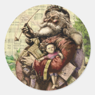 Sticker Rond Illustration classique de l'arbre du Père Noël joy