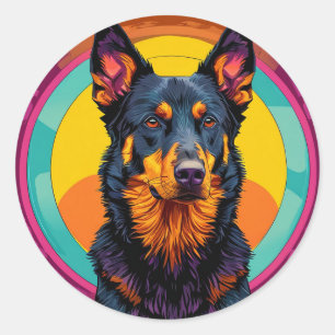 Sticker Rond Illustration colorée de chien Beauceron