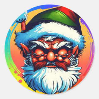 Sticker Rond Illustration colorée de Père Noël-claus