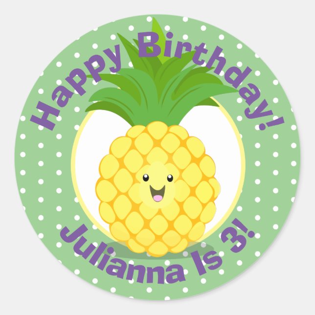 Sticker Rond Illustration d'ananas Cute kawaii (Devant)