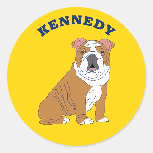 Sticker Rond Illustration de Bulldog anglais personnalisée (Devant)