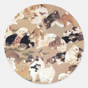Sticker Rond Illustration de Cent Chiens par Ito Jakuchu