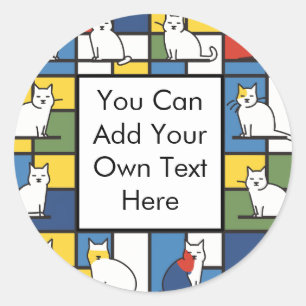 Sticker Rond Illustration de chat artistique de style mondrien