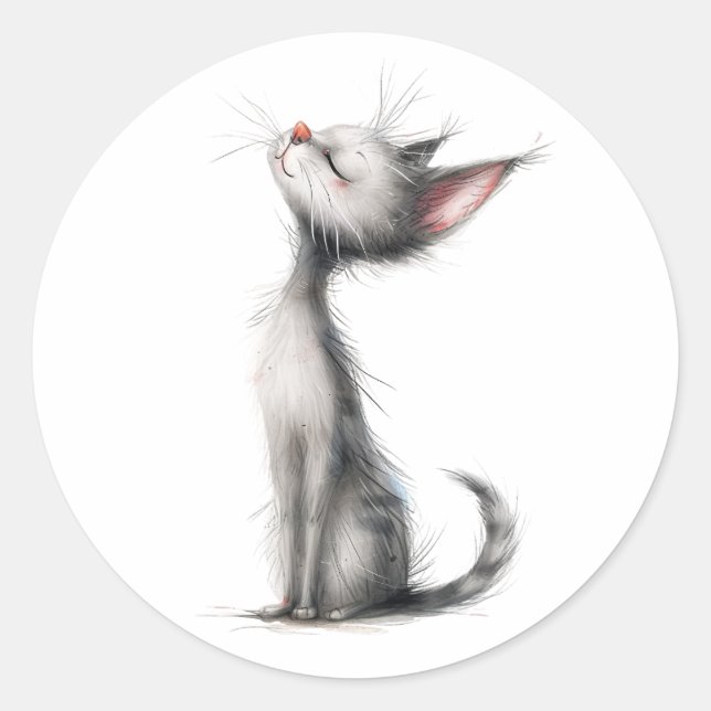 Sticker Rond Illustration de chat gris (Devant)