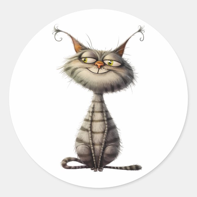 Sticker Rond Illustration de chat Gris Gris Whimsical (Devant)