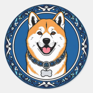 Sticker Rond Illustration de chien de dessin animé adorable