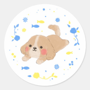 Sticker Rond Illustration de chiot joyeux