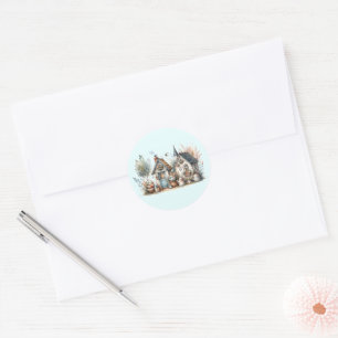 Sticker Rond Illustration de Cottages Haven Floral Homes