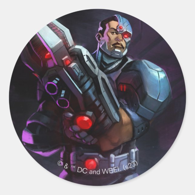 Sticker Rond Illustration de Cyborg en crise infinie (Devant)