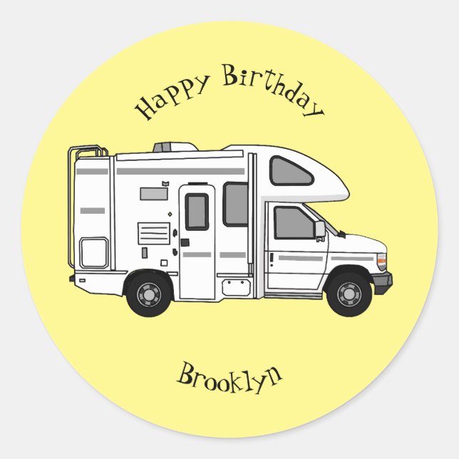 Sticker Rond Illustration de dessin animé Campervan (Devant)