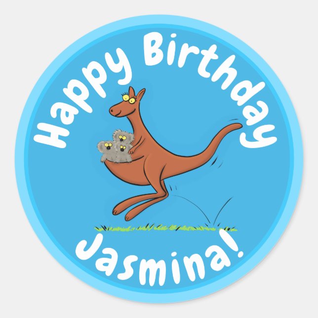 Sticker Rond Illustration de dessin animé Cute kangaroo et koal (Devant)
