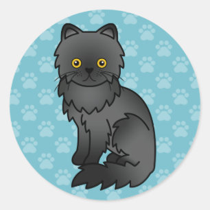 Sticker Rond Illustration de dessin animé de chat persan noir s