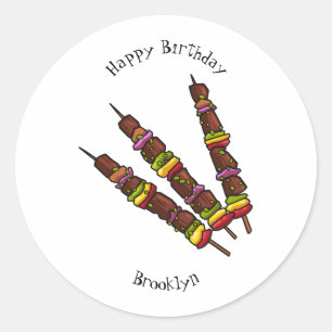 Sticker Rond Illustration de dessin animé Kebab ou kabob