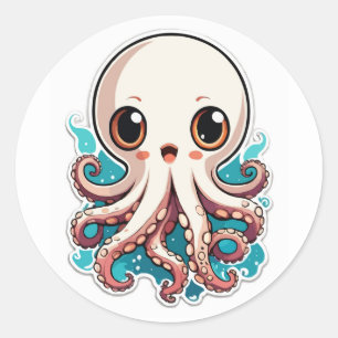 Sticker Rond Illustration de dessin animé mignon Octopus Anime