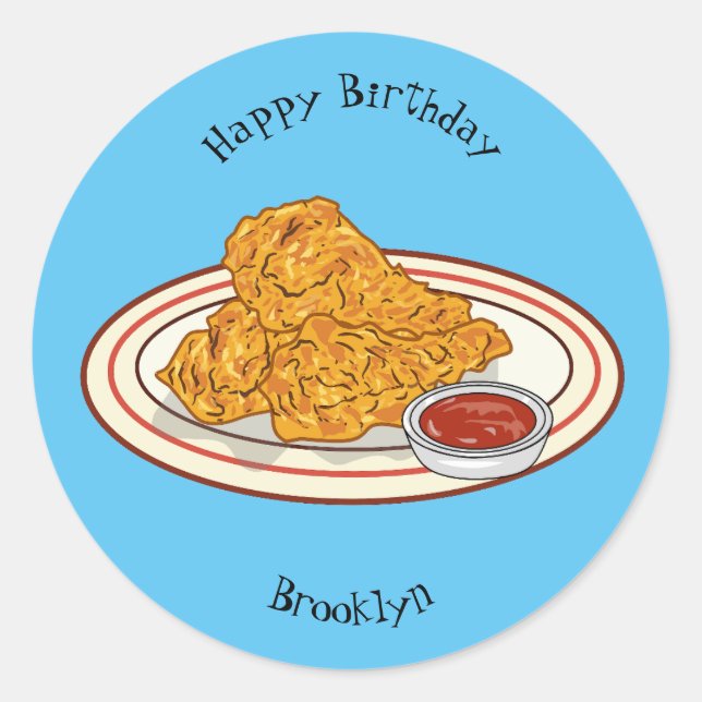 Sticker Rond Illustration de dessin animé sur le poulet frit (Devant)