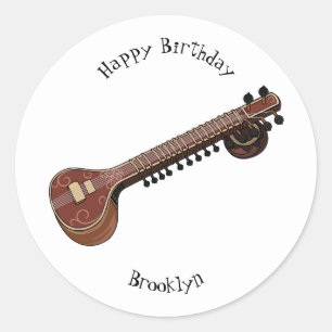 Sticker Rond Illustration de dessin de Sitar
