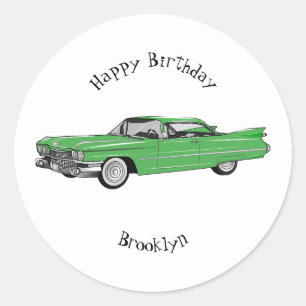 Sticker Rond Illustration de dessin de voiture classique 1959