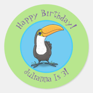 Sticker Rond Illustration de dessin humoristique du toucan joye
