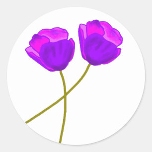 Sticker Rond Illustration de deux fleurs de pavot violet Lilac