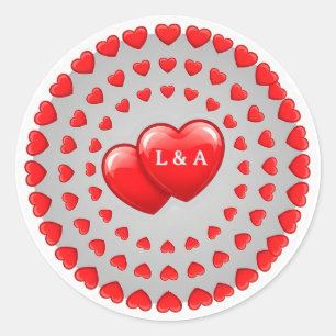 Sticker Rond Illustration de double cœur pour la Saint-Valentin