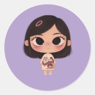 Sticker Rond Illustration de fille chibi mignonne sur un bouton