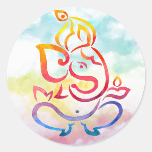 Sticker Rond Illustration de Ganesha sur l'arrière - plan en