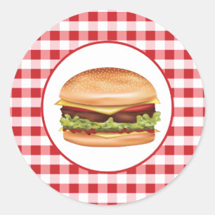 Sticker Rond Illustration De Hamburger Fast Food Sur Red En vic