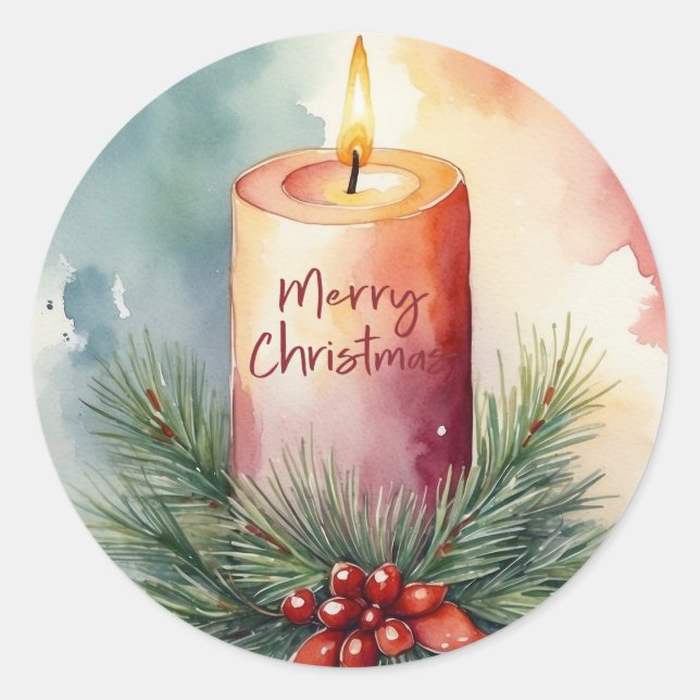 Sticker Rond Illustration de la bougie de Noël de l'aquarelle (Devant)