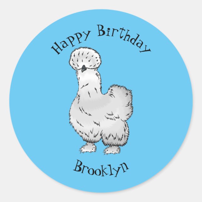 Sticker Rond Illustration de la caricature du poulet Silkie (Devant)