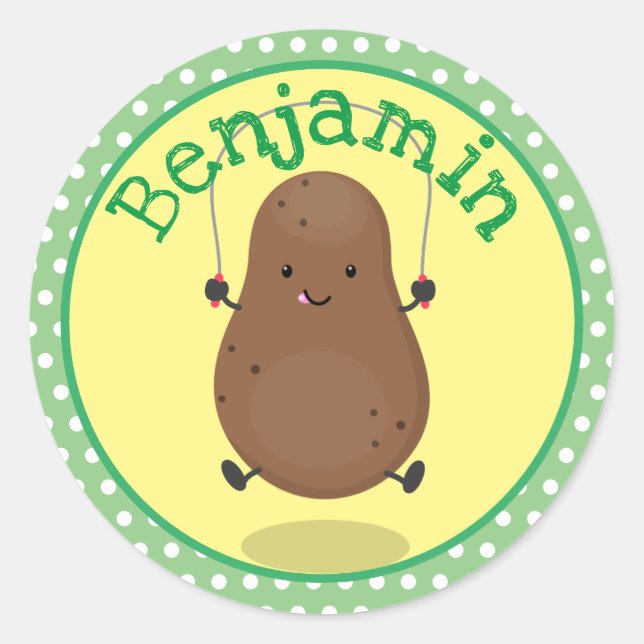 Sticker Rond Illustration de la corde à sauter de la pomme de t (Devant)