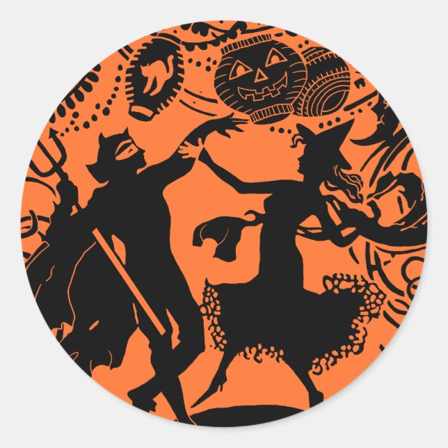Sticker Rond Illustration de la silhouette de la danse du diabl (Devant)