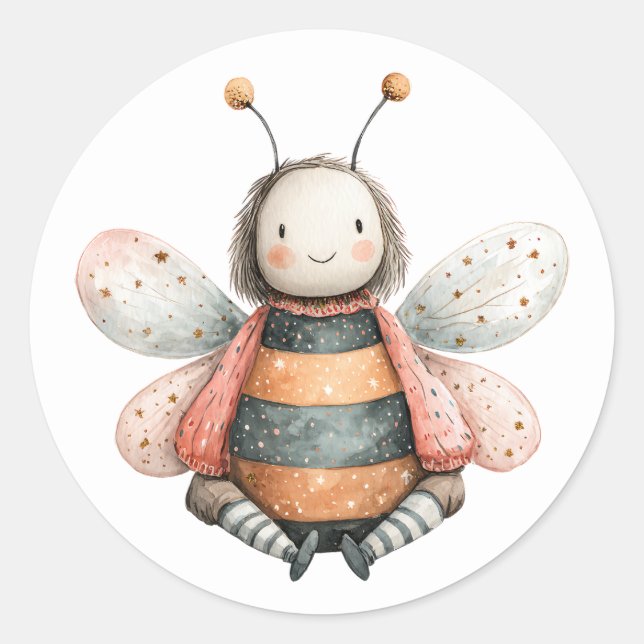 Sticker Rond Illustration de l'aquarelle mignonne Bumble Bee Pa (Devant)