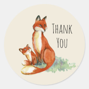 Sticker Rond Illustration de l'aquarelle Momma Fox et Baby